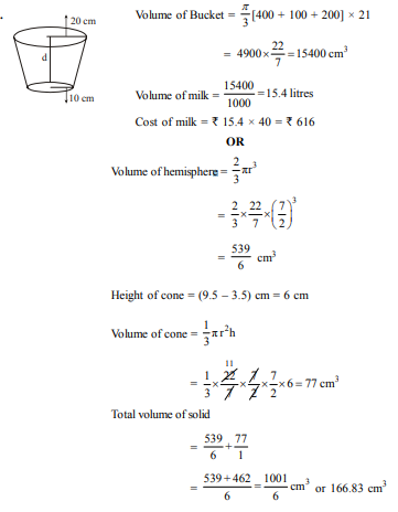 An open metal bucket is in the shape of a frustum of cone of height 21 cm with radii of its